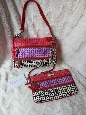 NEW! RARE Coach Op Art double zip shoulder bag and wristlet set